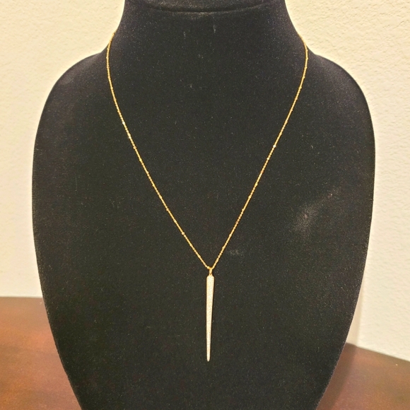 Kendra Scott Spike 14K Yellow Gold Statement Necklace in White Diamond New - Picture 2 of 5